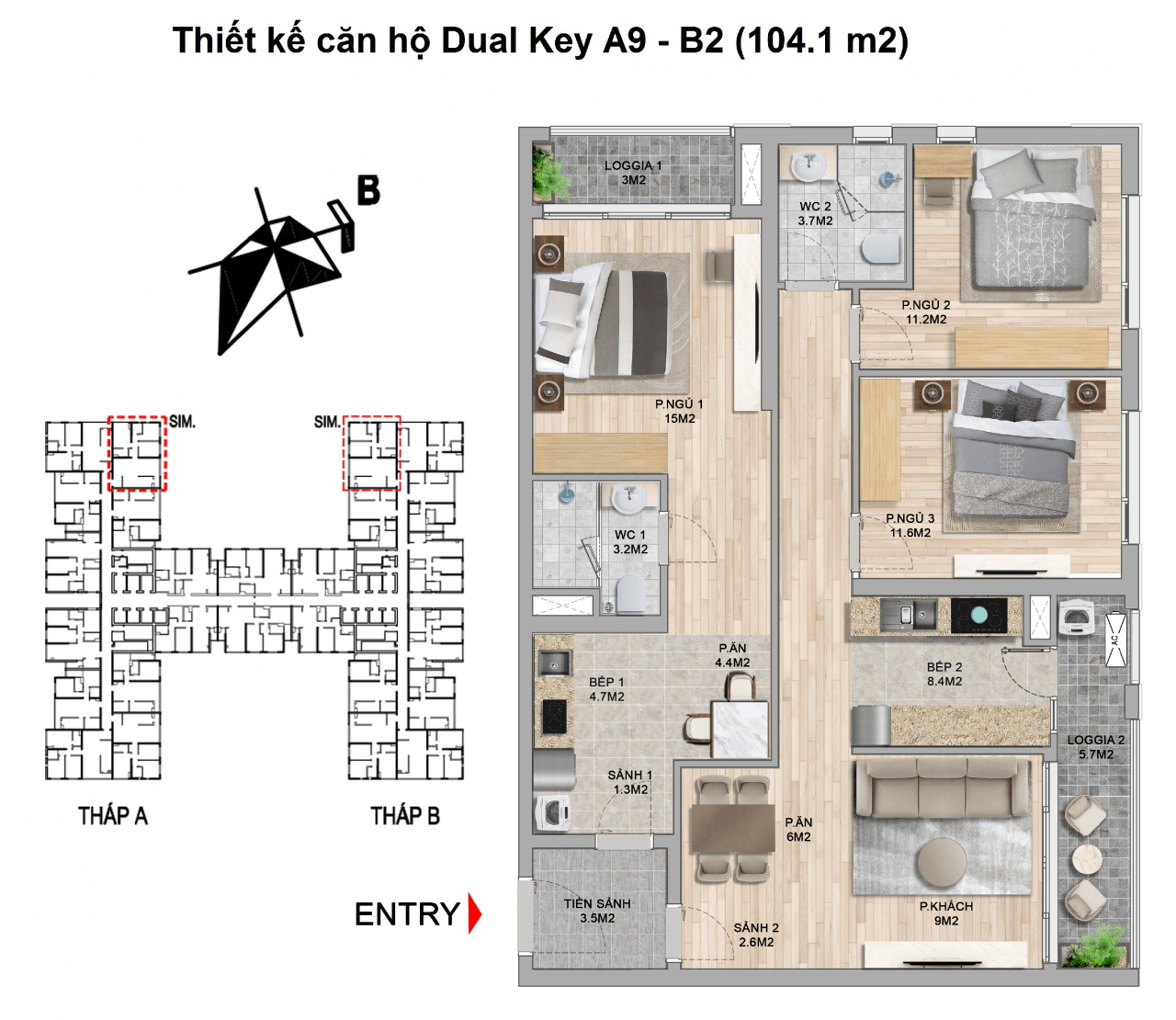 thiết kế căn hộ dual key the zei mỹ đình